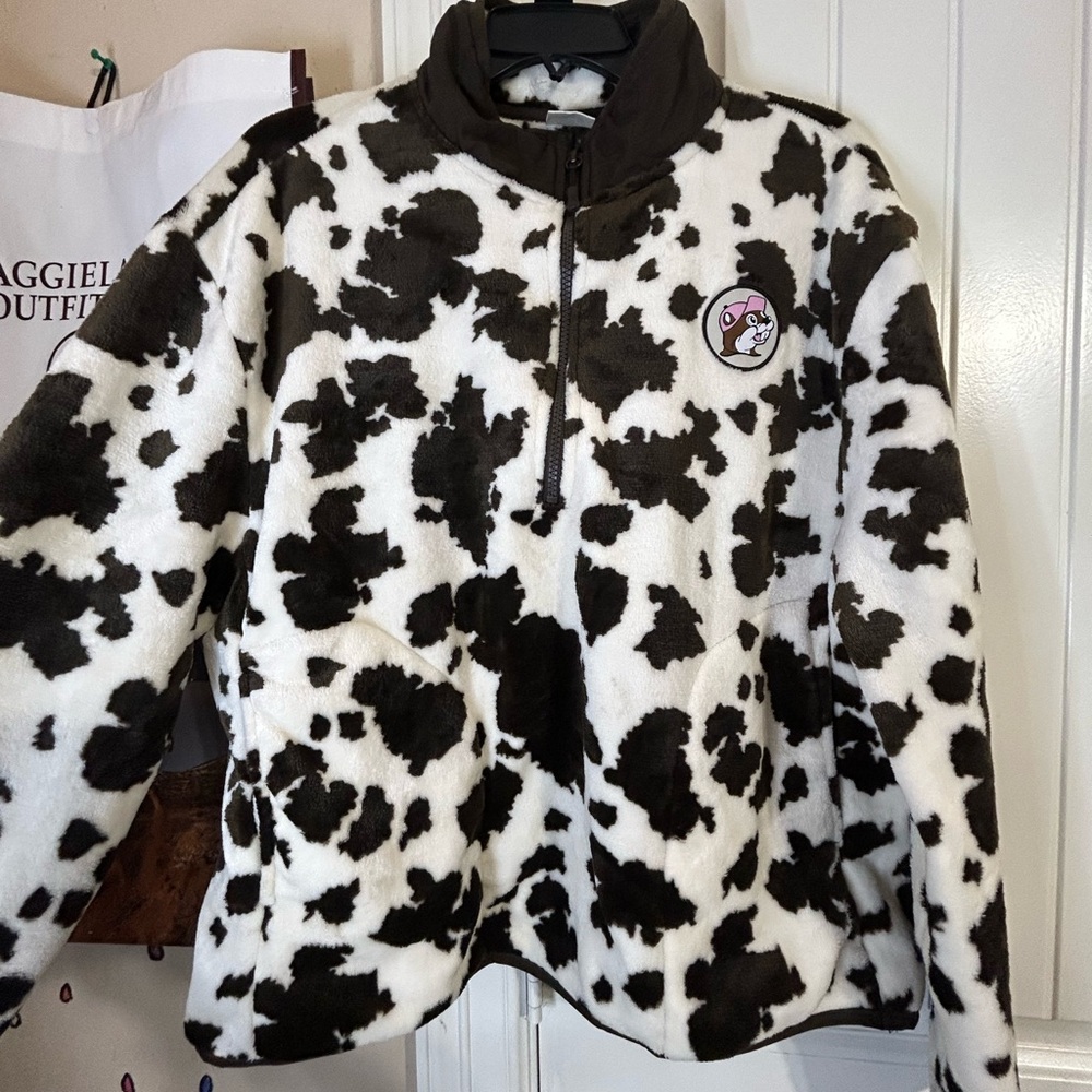 Black and White Cowl Neck Sweater with Cow Print